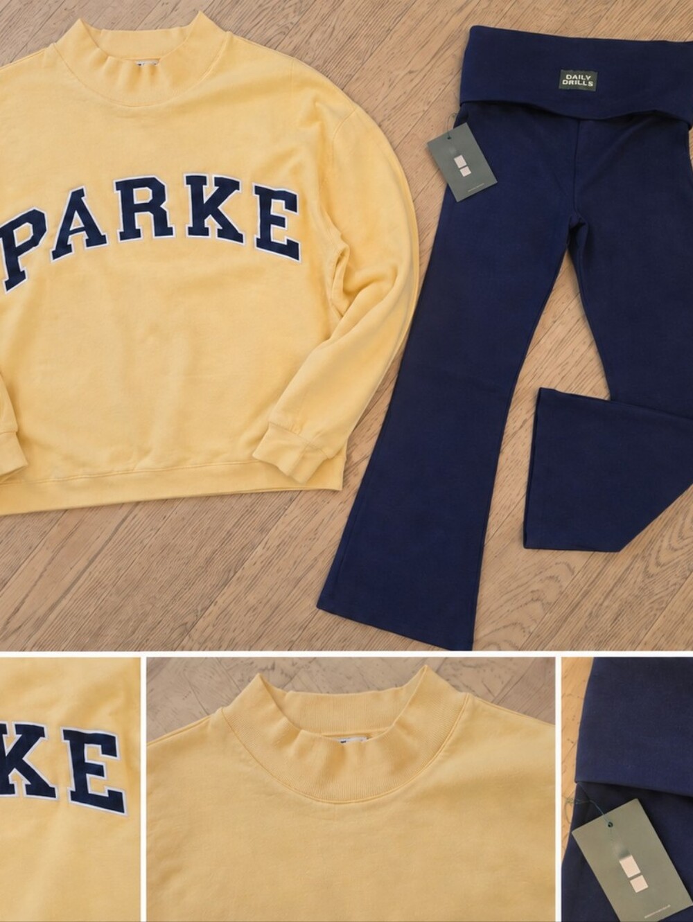 SOLD OUT Parke Cake Batter Mockneck S/M + Daily Drills Navy Foldover Pants S - Picture 2 of 8